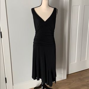 Black dress, gathers at waist